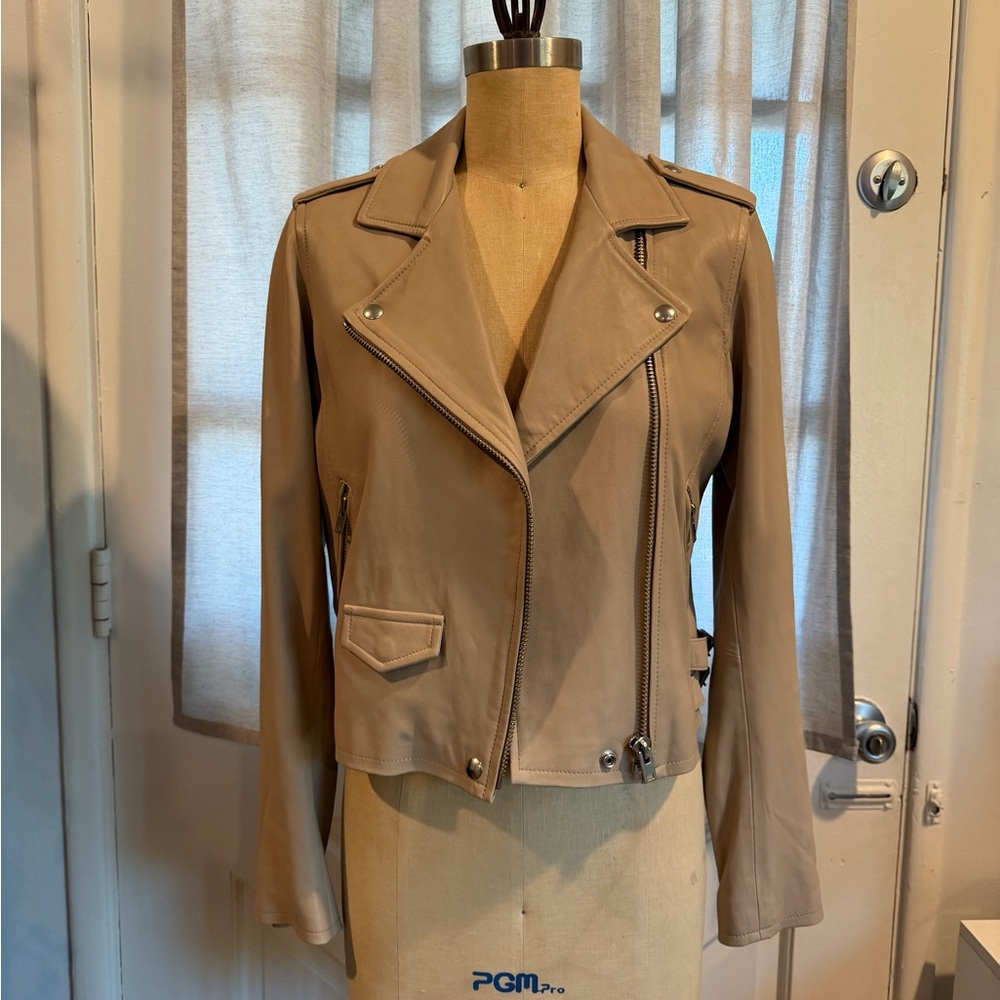 IRO Women's Light Tan Indie Sleeze Leather Jacket - Picture 2 of 9